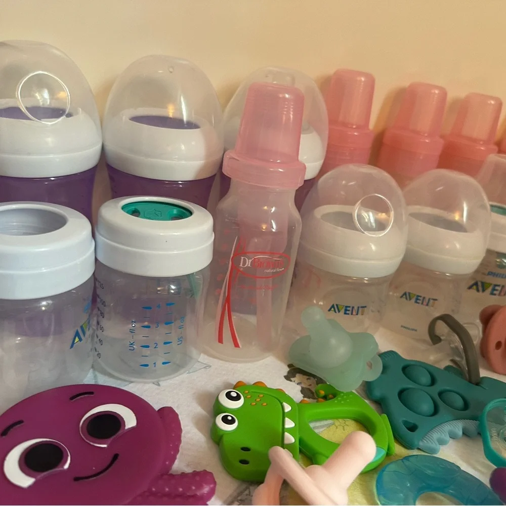 Baby Bottle and Pacifier Set - Pink, Blue, Green